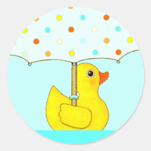 Sticker Rond Canard en caoutchouc de Baby Shower avec Parapluie