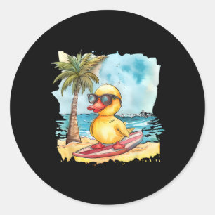 Sticker Rond Canard en Caoutchouc Surf Été Surfeur Plage Canard