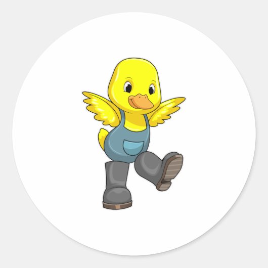 Sticker Rond Canard en fermier avec des bottes (Devant)