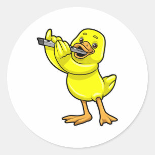 Sticker Rond Canard en musique avec Flûte