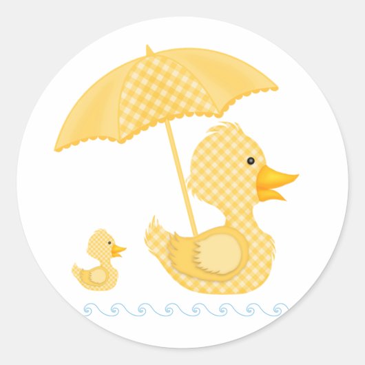 Sticker Rond Canard En vichy jaune, Baby shower (Devant)
