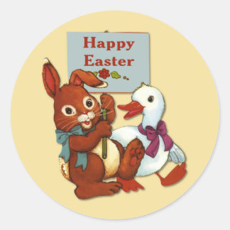 Sticker Rond Canard et lapin Pâques