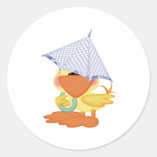 Sticker Rond Canard Invitation-Bleu/Quackup de baby shower