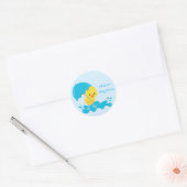 Sticker Rond Canard jaune avec parapluie bleu et Pois (Enveloppe)