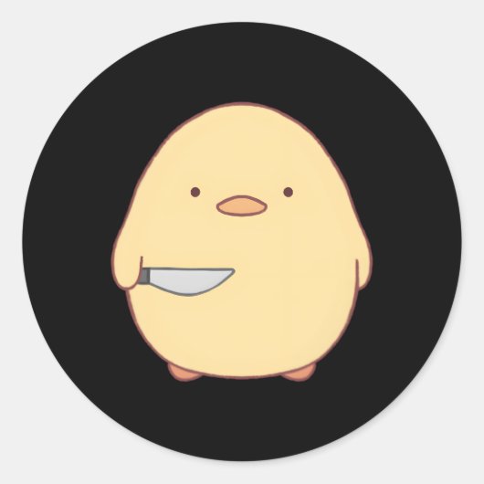 Sticker Rond Canard Kawaii Stabby Avec Couteau (Devant)