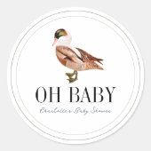 Sticker Rond Canard/Mallard classique Baby shower de garçon bla (Devant)
