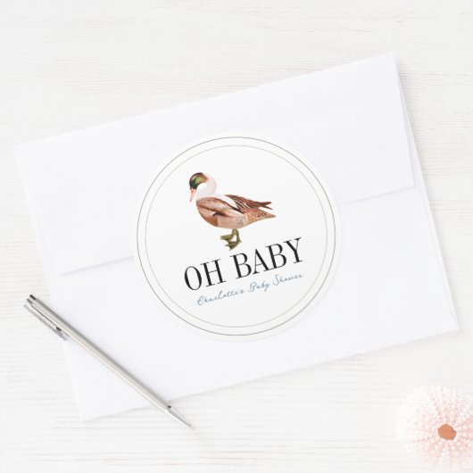 Sticker Rond Canard/Mallard classique Baby shower de garçon bla (Enveloppe)