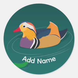 Sticker Rond Canard Mandarin Coloré Art Moderne Personnalisé Ve