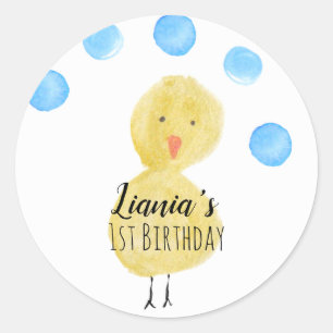 Sticker Rond Canard mignon à main aquarelle Fête d'anniversaire