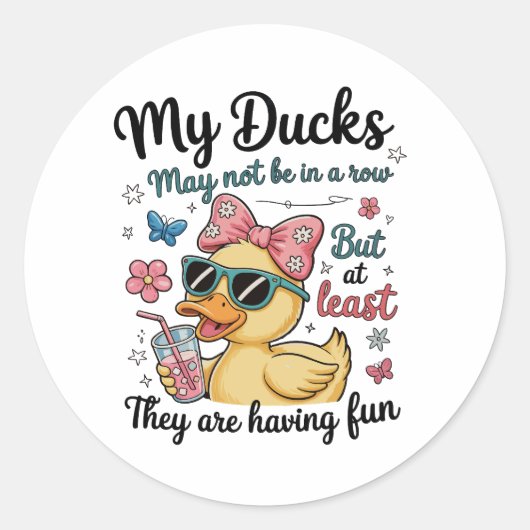 Sticker Rond Canards Pas D'Alignés Drôle Mignon Tendance Sarcas (Devant)