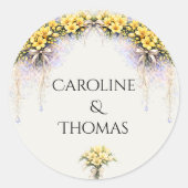 Sticker Rond Canary Yellow Romantic Freesia Floral Wedding (Devant)