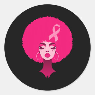 Sticker Rond Cancer Black African American Women Soutien rose 3
