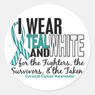 Sticker Rond CANCER CERVICAL Turquoise Blanc Pour les survivant