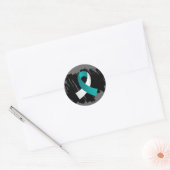 Sticker Rond Cancer Cervical Turquoise Ruban Blanc Avec Scribbl (Enveloppe)