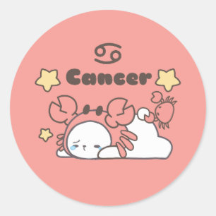 Sticker Rond Cancer Charme zodiaque - Lapin appétissant au crab