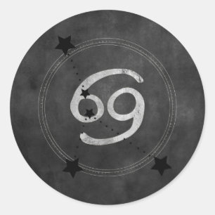 Sticker Rond Cancer Crabe constellation de zodiaque noir argent