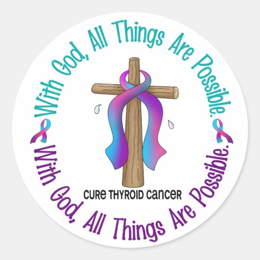 Sticker Rond Cancer de la thyroïde avec CROIX DIEU (Devant)