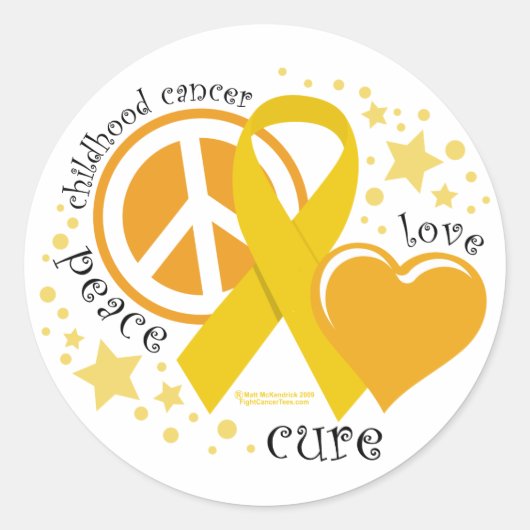 Sticker Rond Cancer de l'enfance Paix Amour Cure (Devant)