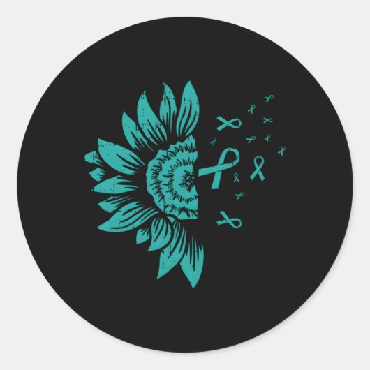 Sticker Rond Cancer de l'ovaire Sensibilisation Turquoise au ru (Devant)