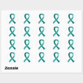 Sticker Rond Cancer de l'ovaire Turquoise Ribbon 3 (Feuille)