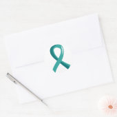 Sticker Rond Cancer de l'ovaire Turquoise Ribbon 3 (Enveloppe)