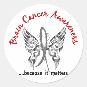 Sticker Rond Cancer du cerveau grunge du papillon 6,1 de