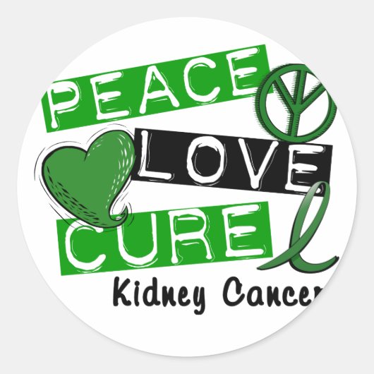 Sticker Rond CANCER DU KIDNEY CURE AIMANT LA PAIX (Vert) (Devant)
