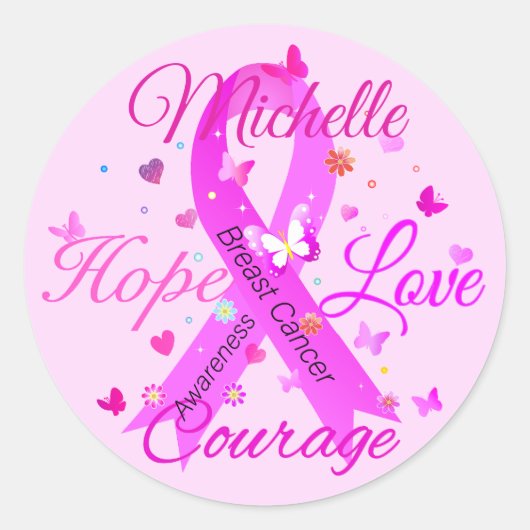 Sticker Rond Cancer du sein Espoir Aimer Courage Classic Round  (Devant)