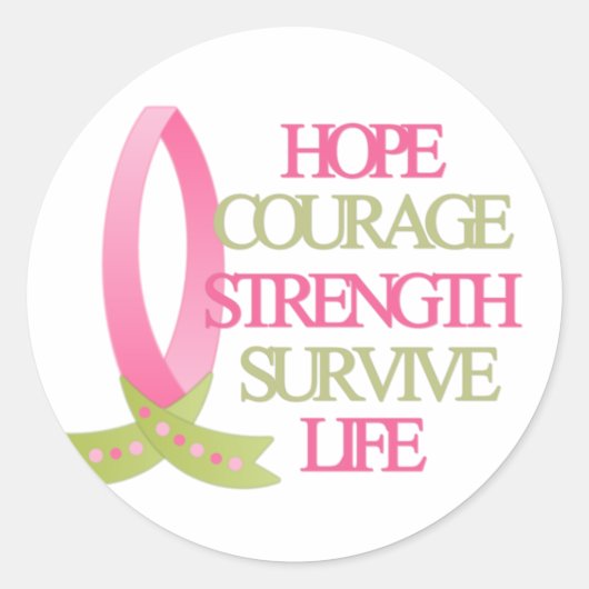 Sticker Rond Cancer du sein : espoir Courage Force (Devant)