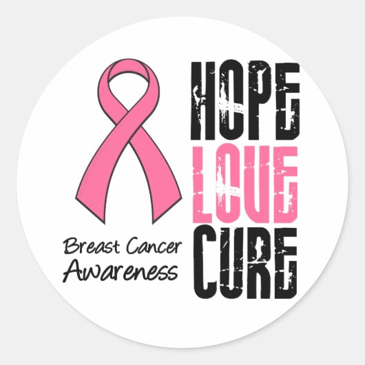 Sticker Rond Cancer du sein Hope Love Cure Ribbon (Devant)