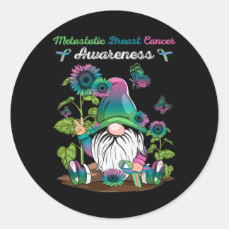 Sticker Rond Cancer Du Sein Métastatique Gnome Avec Épingle Tur