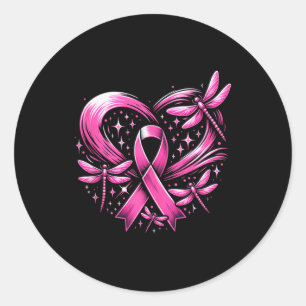 Sticker Rond Cancer du sein mignon Le coeur Dragonflies Sensibi