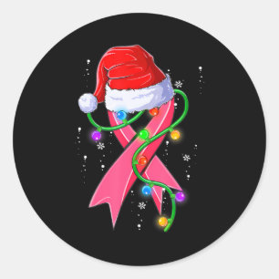 Sticker Rond Cancer du sein Noël Santa Hat rose Ruban
