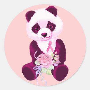 Sticker Rond Cancer du sein Panda Ours