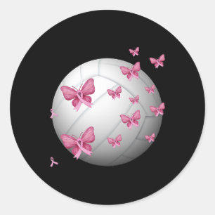 Sticker Rond Cancer du sein Pink Ribbon Cute Volleyball Awards