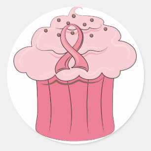 Sticker Rond Cancer du sein rose de petit gâteau de ruban