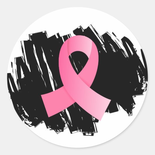 Sticker Rond Cancer Du Sein Ruban Rose Avec Scribble (Devant)