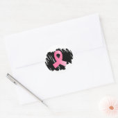 Sticker Rond Cancer Du Sein Ruban Rose Avec Scribble (Enveloppe)