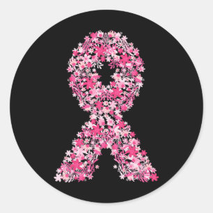 Sticker Rond Cancer du sein Ruban rose Floral Fleur mignonne Aw