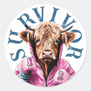 Sticker Rond Cancer du sein Survivant Bleu