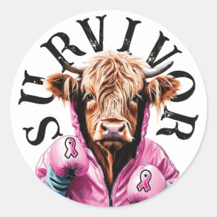 Sticker Rond Cancer du sein Survivant Vache blanche