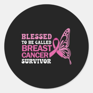 Sticker Rond Cancer du sein Survivante Pink Ribbon Papillon