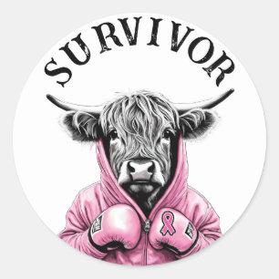 Sticker Rond Cancer du sein Vache survivante