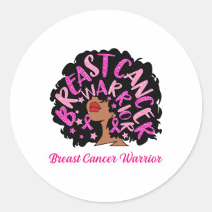 Sticker Rond Cancer Guerrier Reine noire Femme rose Ribbon Roug