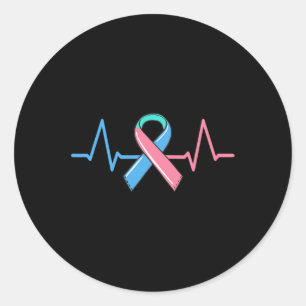 Sticker Rond Cancer Heartbeat Tee Warrior Pink Blue Turquoise R