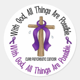 Sticker Rond Cancer pancréatique AVEC DIEU CROSS 1