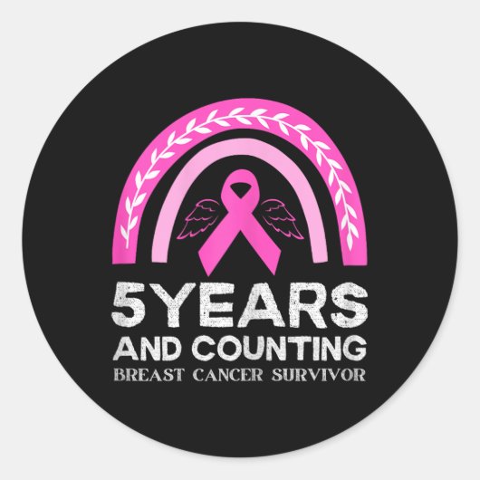Sticker Rond Cancer Survivant Tee 5 ans Cancer Sans Rose Rainb (Devant)