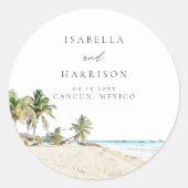 Sticker Rond CANCUN Aquarelle Plage Palmier Destination (Devant)