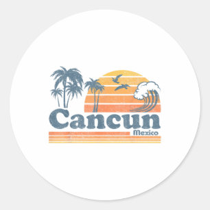 Sticker Rond Cancun Mexico Beach Vacances d'été Soleil Vintage