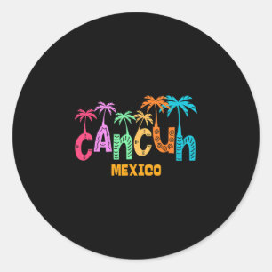 Sticker Rond Cancun Mexique drôle Palmier Typographie Colorée